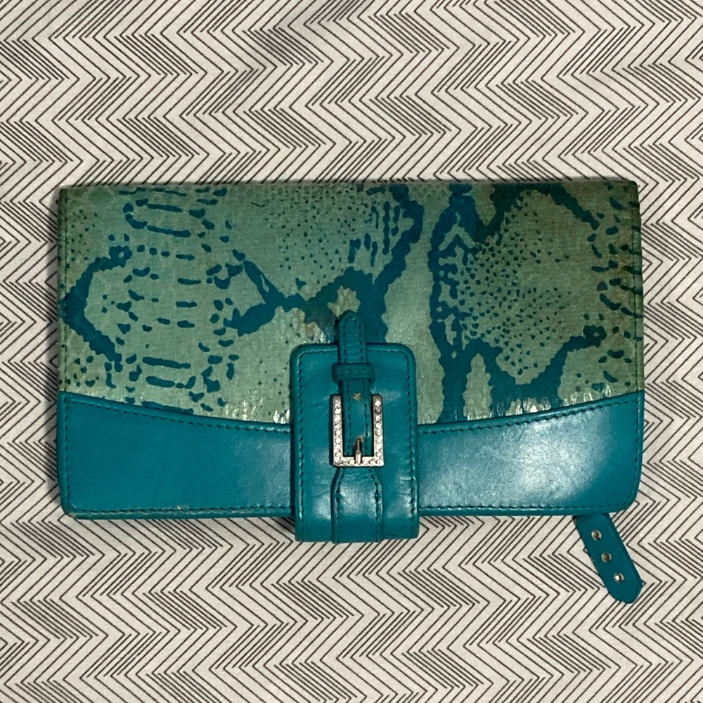 Y2K Turquoise Leather Clutch